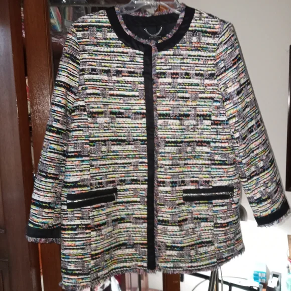 Ann Taylor Textured Mixed Tweed Zip Pocket Jacket In Black Multi Color s… - Picture 1 of 14